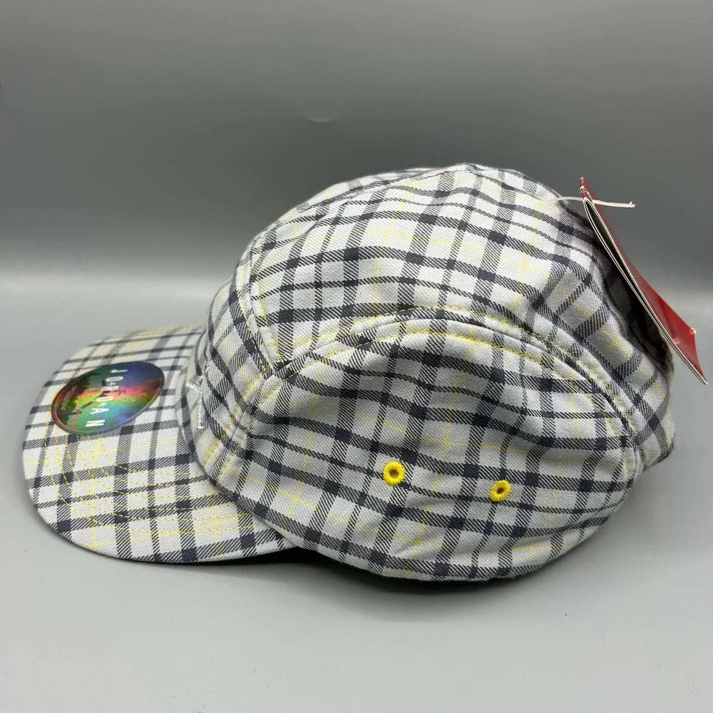 Air Jordan 5 Panel Hat Men Black Yellow Plaid Jumpman Strap Back Cap New‎